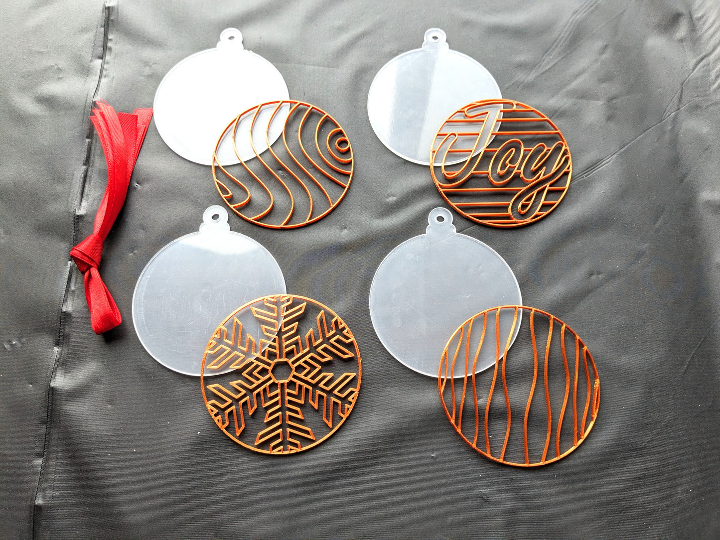 Holiday Tree Ornament Kit # 2 (4 Patterns with acrylic bases and ribbons)