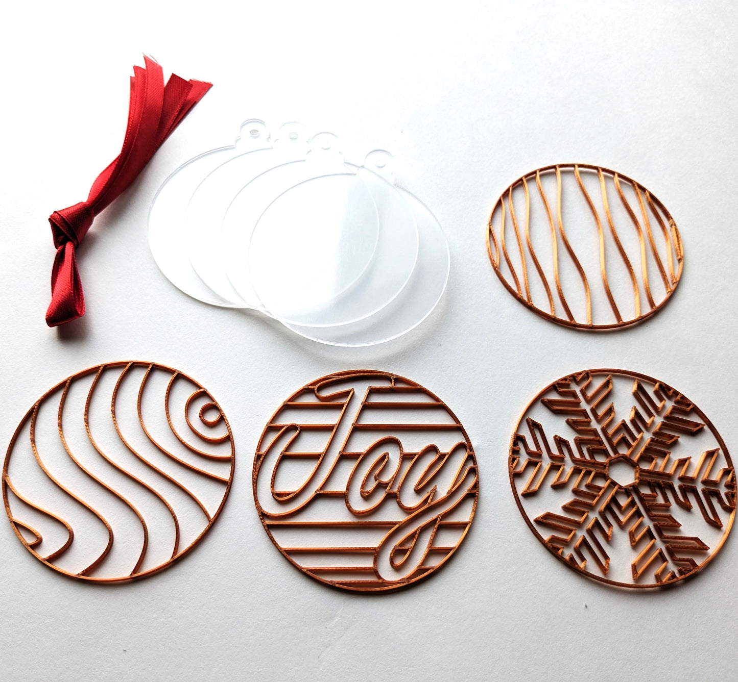 Holiday Tree Ornament Kit # 2 (4 Patterns with acrylic bases and ribbons)