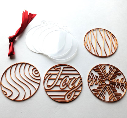 Holiday Tree Ornament Kit # 2 (4 Patterns with acrylic bases and ribbons)