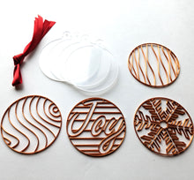 Load image into Gallery viewer, Holiday Tree Ornament Kit # 2 (4 Patterns with acrylic bases and ribbons)
