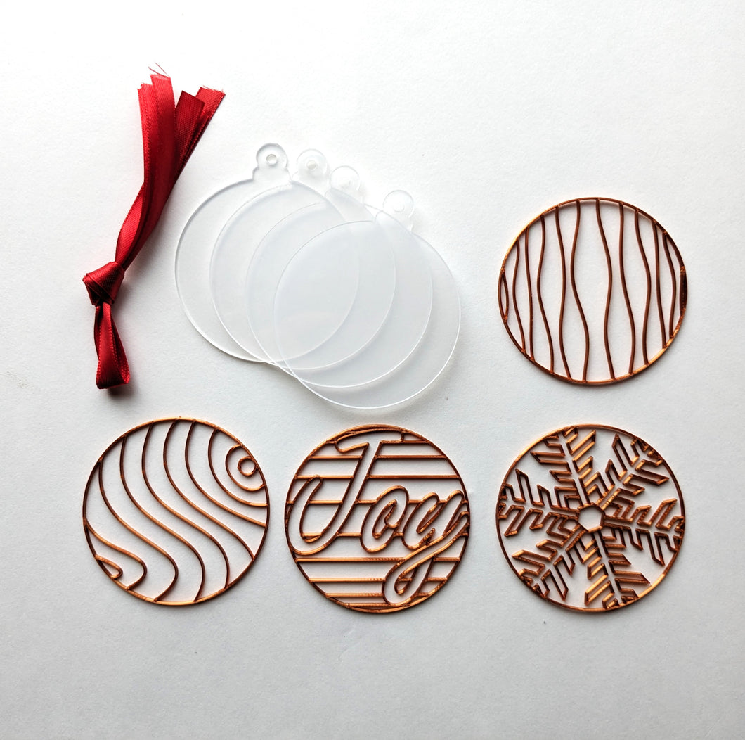 Holiday Tree Ornament Kit # 2 (4 Patterns with acrylic bases and ribbons)