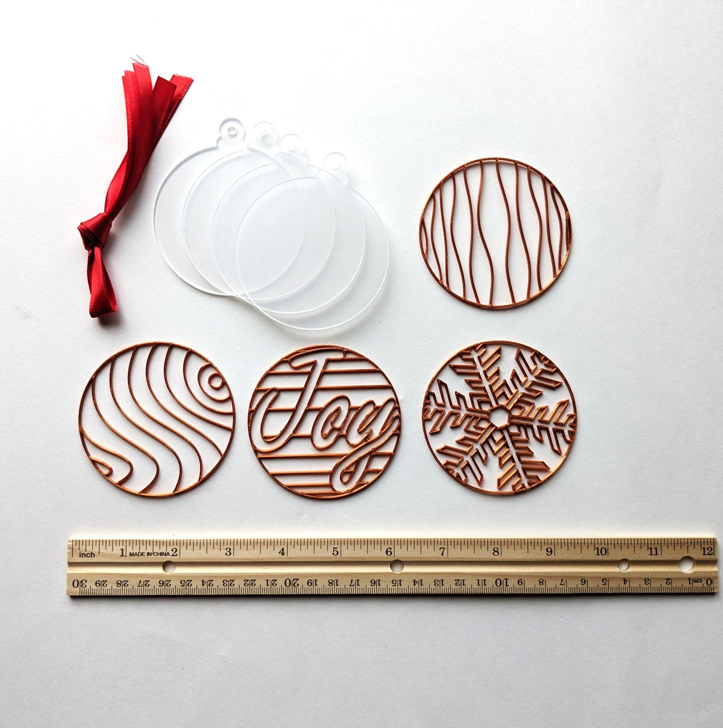 Holiday Tree Ornament Kit # 2 (4 Patterns with acrylic bases and ribbons)