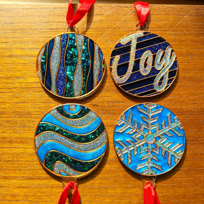 Holiday Tree Ornament Kit # 2 (4 Patterns with acrylic bases and ribbons)