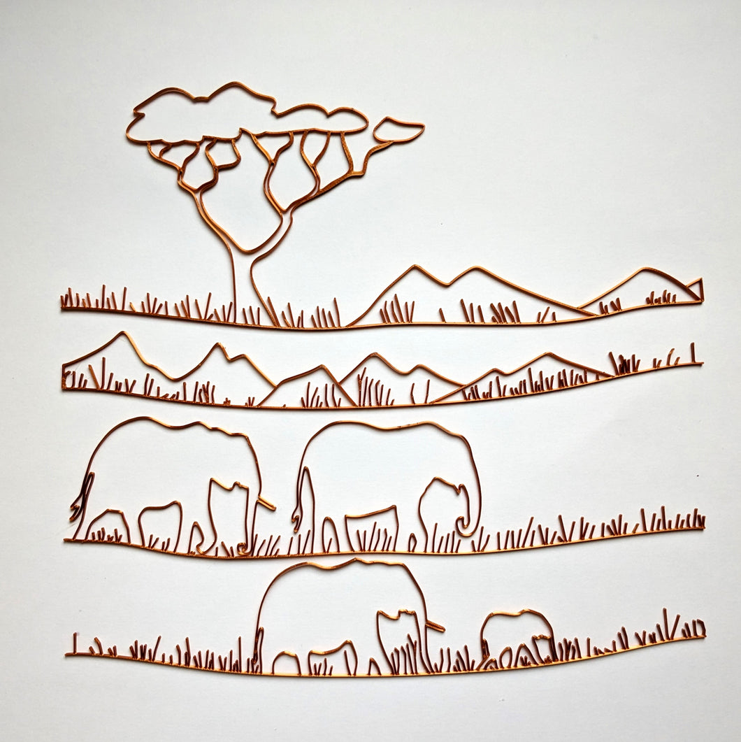 Elephants, Acacia and Mountains scene Template