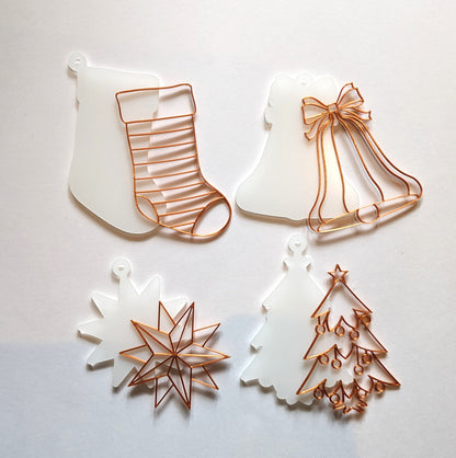 Holiday Tree Ornament Kit #3 (4 Patterns with acrylic bases and ribbons)