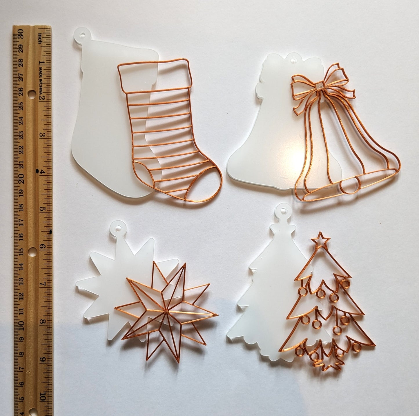 Holiday Tree Ornament Kit #3 (4 Patterns with acrylic bases and ribbons)