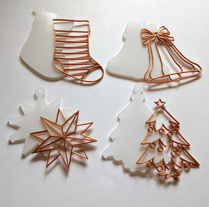 Holiday Tree Ornament Kit #3 (4 Patterns with acrylic bases and ribbons)