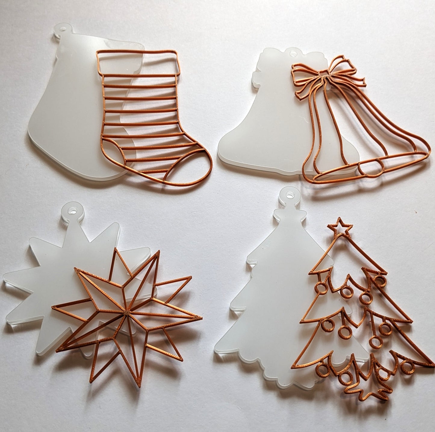 Holiday Tree Ornament Kit #3 (4 Patterns with acrylic bases and ribbons)