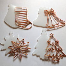 Load image into Gallery viewer, Holiday Tree Ornament Kit #3 (4 Patterns with acrylic bases and ribbons)

