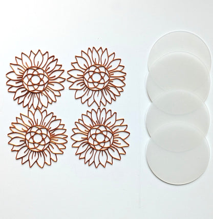 Sunflower Design Coasters  (4 Patterns with acrylic bases)