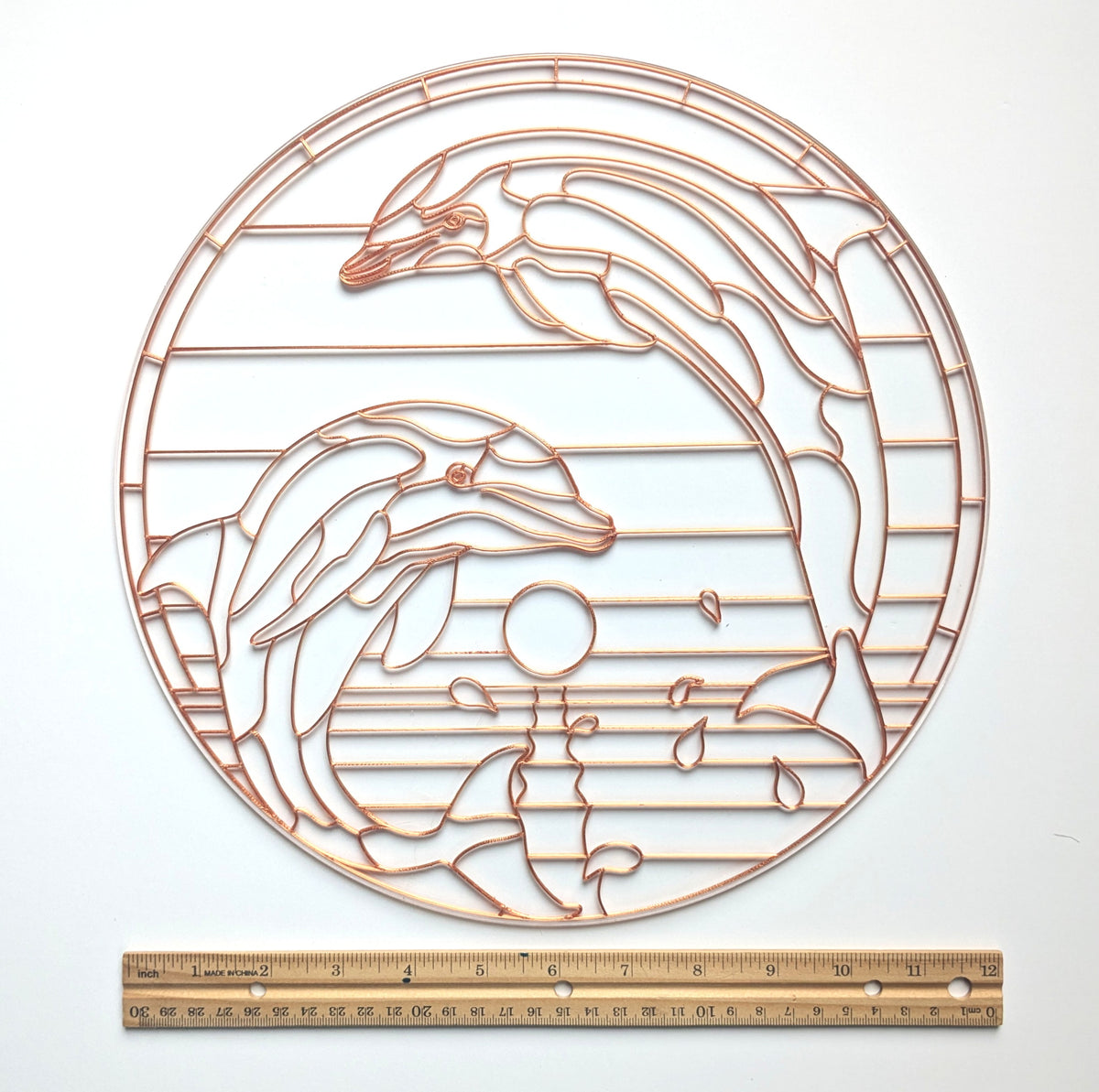 Dolphins fluid art or resin art template with ruler for scale