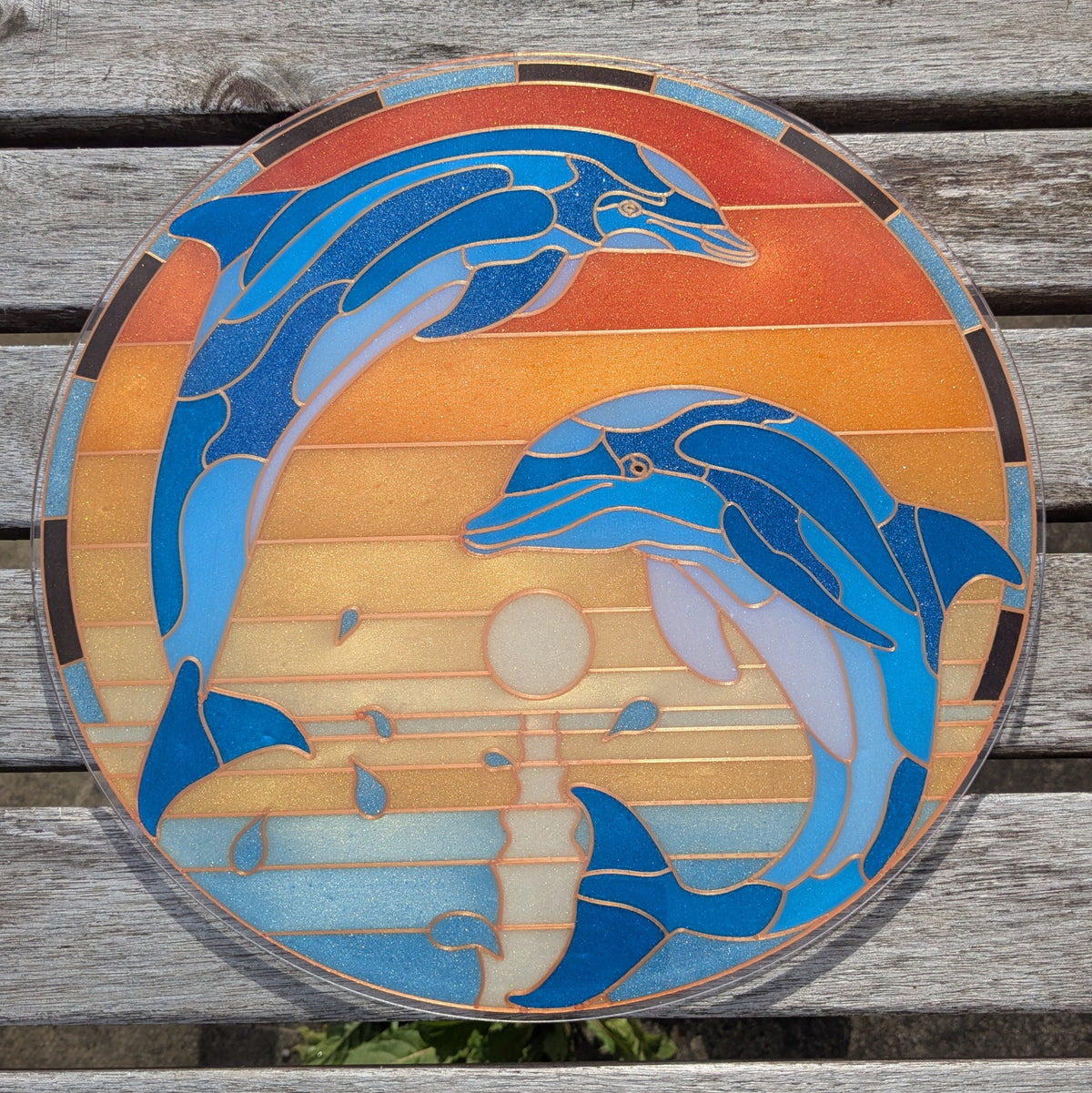 Completed dolphins resin art template