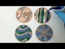 Load and play video in Gallery viewer, Holiday Tree Ornament Kit # 2 (4 Patterns with acrylic bases and ribbons)
