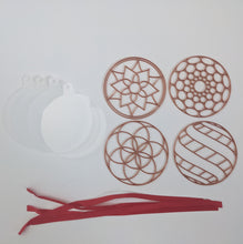 Load image into Gallery viewer, Holiday Tree Ornament Kit #1 (4 Patterns with acrylic bases and ribbons)
